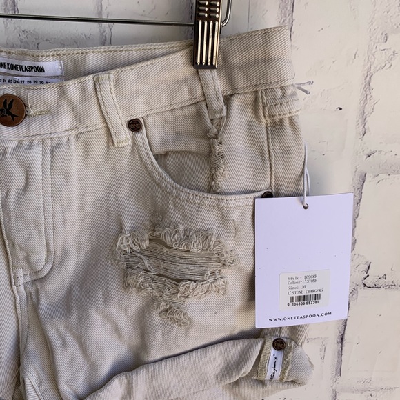 ONE Teaspoon Chargers L’stone White Denim Cut Off Shorts - Picture 6 of 12